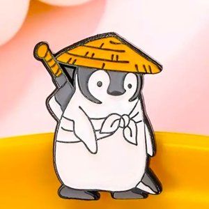 Penguin Pin with Knife Enamel Sword Brooch Funny Bag Charm Backpack Warrior